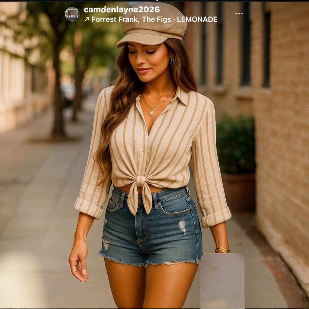 Vince Camuto White Striped Button-Down Shirt - Picture 1 of 8